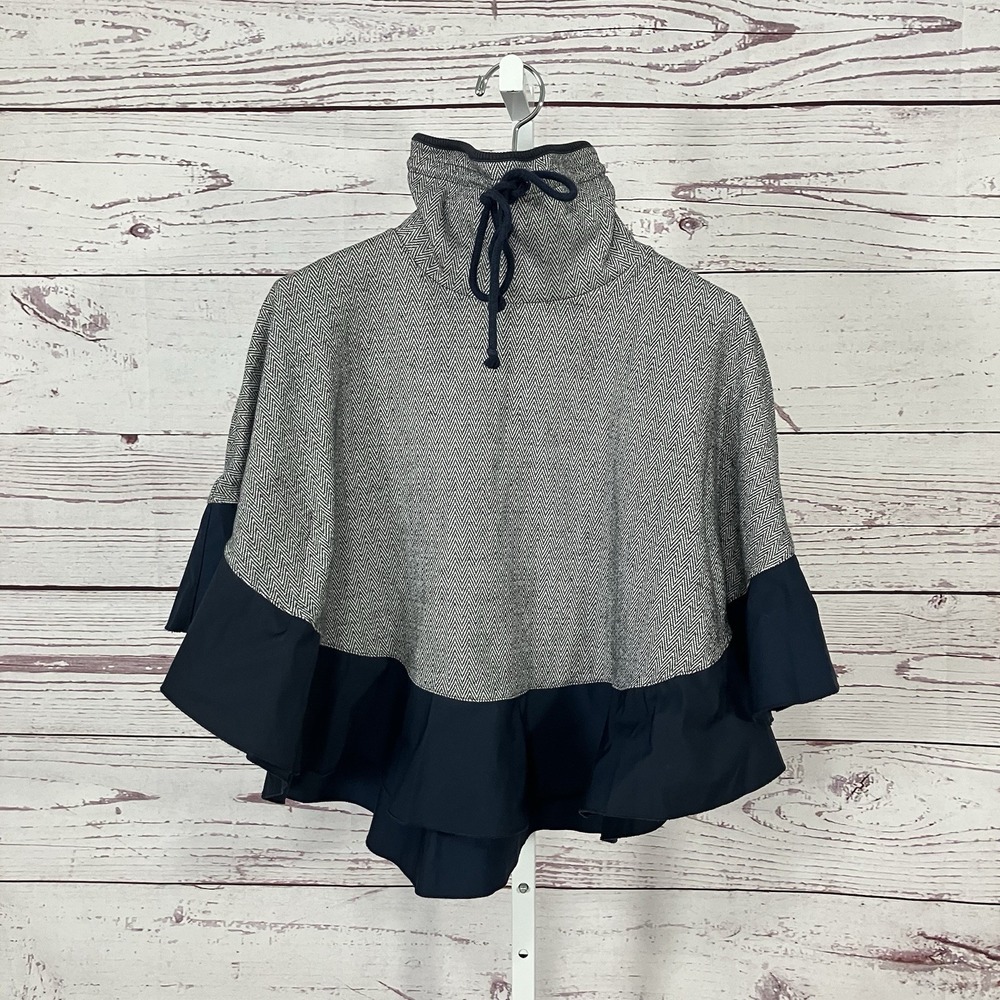 See By Chloe‎ Cape Poncho Herringbone Wool Blend Ruffle Trim Medium
